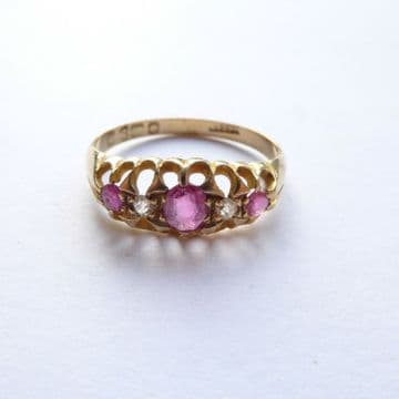 Antique 18ct Rose Gold Ruby & Diamond Ring - Chester 1912 UK N 1/2 Ruby Wedding