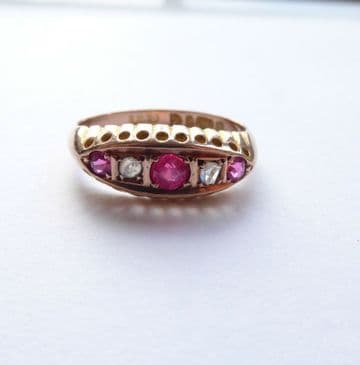 Antique 9ct Rose Gold Ruby & Diamond Ring - Chester 1907 UK M USA 6 Ruby Wedding