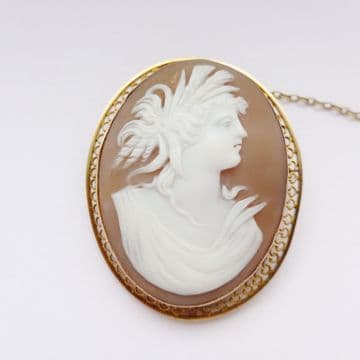 Antique Gold Cameo Brooch - Shell Cameo Late Victorian 9ct Filigree Frame C.1890