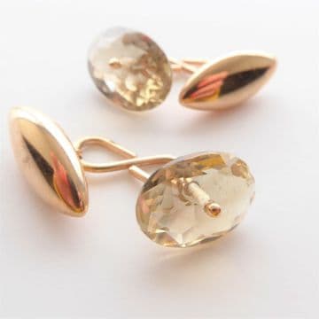 AOLD Antique Gold Cufflinks Faceted Real Citrine & 10ct Gold Engraved Includes Box