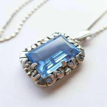 Blue Aquamarine SPINEL Pendant  /  835 SILVER SKONVIRKE Necklace  Arts & Crafts