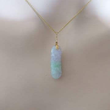 Genuine REAL Jade Jadeite Lavender Lilac & Green Pendant Carved With 18ct Chain