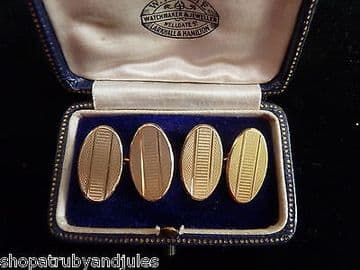 Quality Art Deco Style 1950's 9ct Solid Gold Cufflinks Wedding