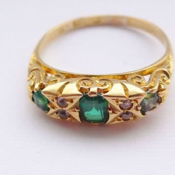 SOLD Amazing Victorian Garnet Topped Doublet Ring Green To Imitate Emeralds - 18ct