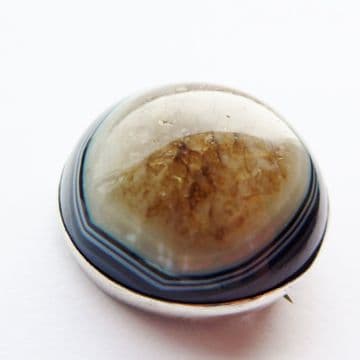 SOLD Amazing Victorian Life Size Bulls Eye Agate Specimen Brooch set in Silver C1880