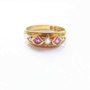 SOLD Antique 18ct Ruby & Diamond Ring Hallmarked Chester 1899 UK L Small Ruby Wedding
