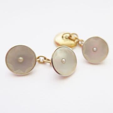 SOLD Antique 9ct Gold & Platinum Mother of Pearl Edwardian Cufflinks Art Deco