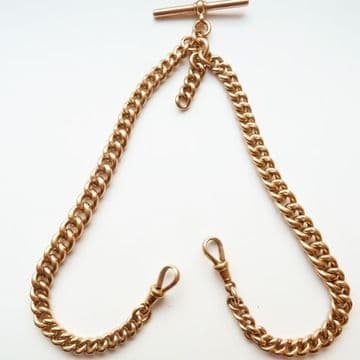 SOLD ANTIQUE 9CT ROSE GOLD DOUBLE ALBERT POCKET WATCH CHAIN - HEAVY MINT CONDITION