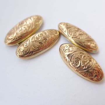 SOLD Antique 9ct Rose Gold Engraved Cufflinks Birmingham 1918 Boxed - Wedding Groom