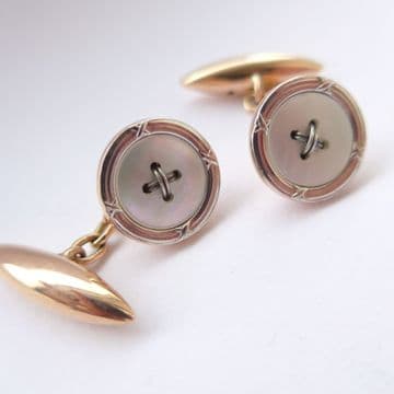 SOLD Antique 9ct Rose & White Gold & Mother of Pearl Edwardian Cufflinks Boxed Groom