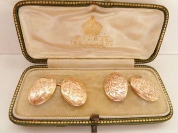 SOLD ANTIQUE  9CT SOLID ROSE GOLD CUFFLINKS BIRMINGHAM 1897  - WEDDING GROOM