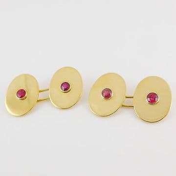 SOLD ANTIQUE ART DECO 18CT GOLD & NATURAL RUBY CUFFLINKS - STUNNING COLOUR RUBIES