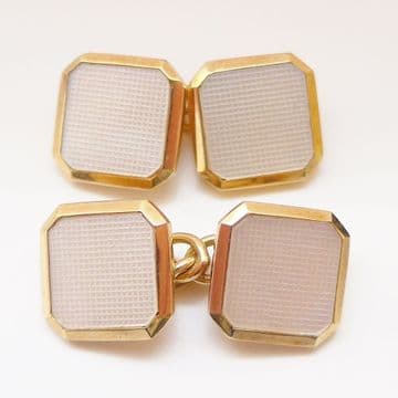 SOLD ANTIQUE ART DECO CUFFLINKS SOLID 9ct GOLD & ENGRAVED MOTHER OF PEARL
