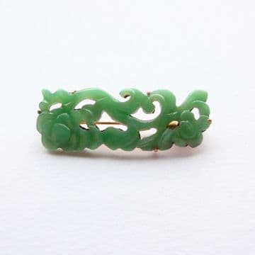 SOLD Antique Art Deco REAL Jade Jadeite Carved Brooch with 10ct Gold Back & Pin