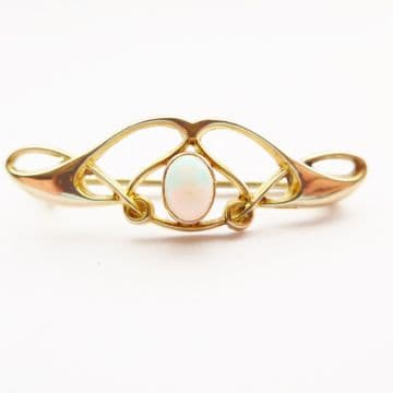 SOLD Antique Art Nouveau 9ct Gold Whiplash Brooch Set with Opal C.1900