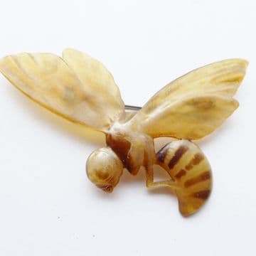 SOLD Antique Art Nouveau French Carved Horn Wasp Bumble Bee Brooch Bonte Lrge 3 1/2"