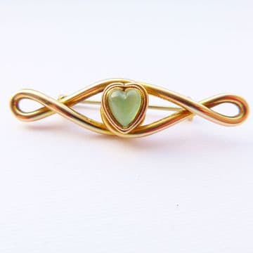 SOLD Antique Arts & Crafts 15ct Gold Brooch Set With Real Chrysoprase Carved Heart