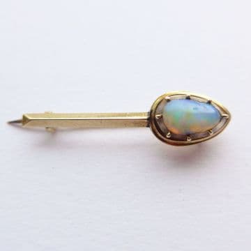 SOLD Antique Arts & Crafts Opal 14ct Gold Cravat Stick Tie Pin C.1890 - Wedding Groom