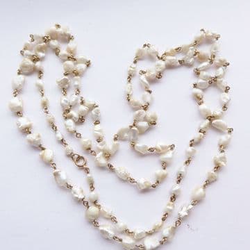 SOLD Antique Arts & Crafts Period 49" Baroque Pearl and 18ct Gold Necklace C.1900