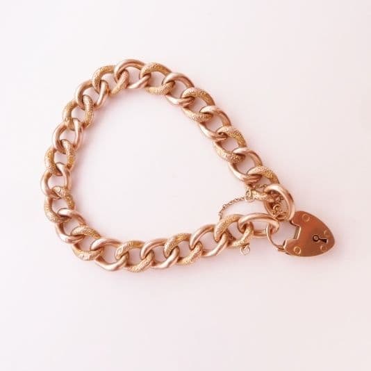 Antique Heart Padlock Rose Gold Puffed Link Bracelet — Turner & Tatler