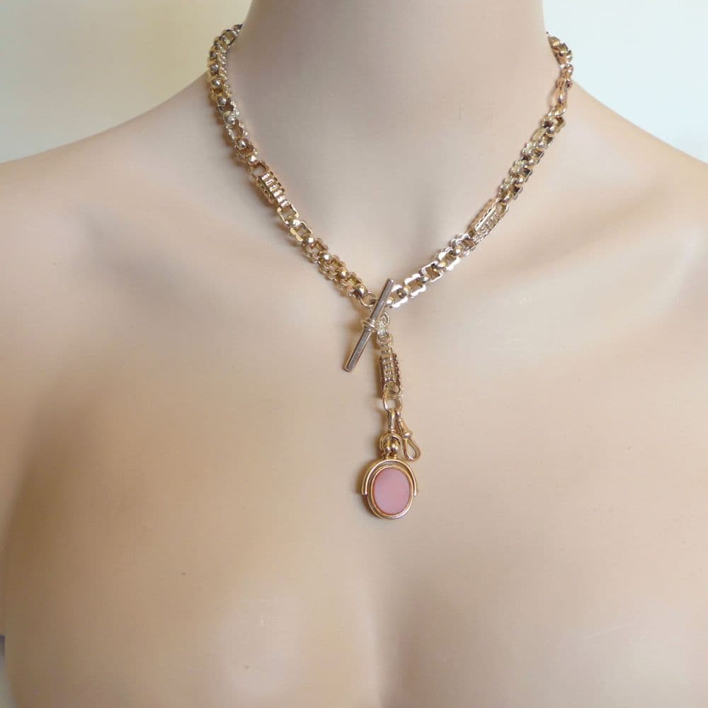 SOLD Antique Victorian 9ct Gold Fancy Albert Watch Chain Necklace Agate