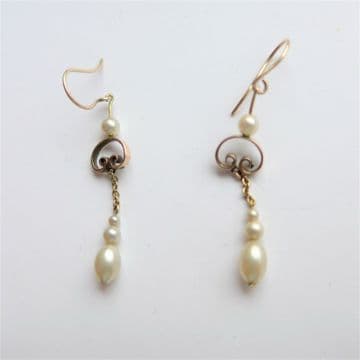 SOLD Art Deco 9ct Gold & Pearl Earrings C.1930's