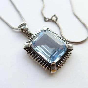 SOLD Blue Aquamarine SPINEL Necklace  /  835 SILVER Pendant SKONVIRKE  Arts & Crafts