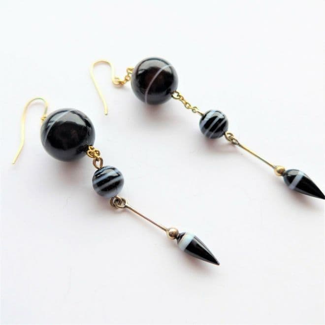 SOLD Exceptional Victorian Banded Agate Earrings Over 3