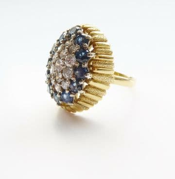 SOLD Fantastic Textured Sapphire Diamond 18K Gold Cocktail Ring Grima Weir Packard