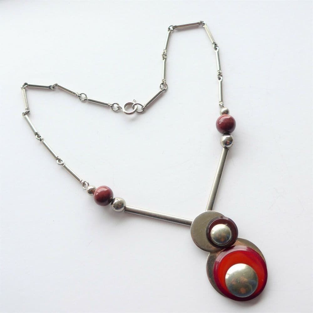 SOLD JAKOB BENGEL Art Deco Machine Age Red Brown Galalith Necklace ART ...