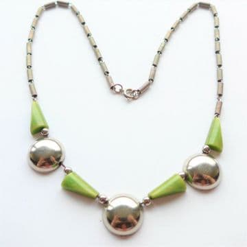 SOLD JAKOB BENGEL Necklace Art Deco Chrome Green Galalith GEOMETRIC Necklace SCHMUCK