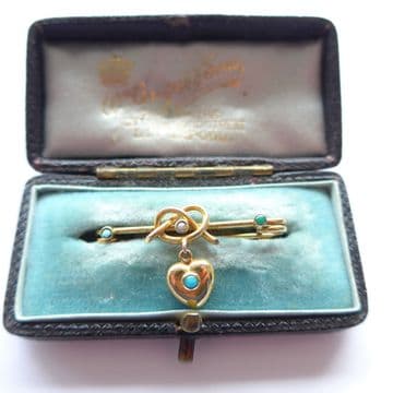 SOLD Romantic Heart Love Knot Gold Brooch C.1900 "Something Old" Wedding Jewellery Gift