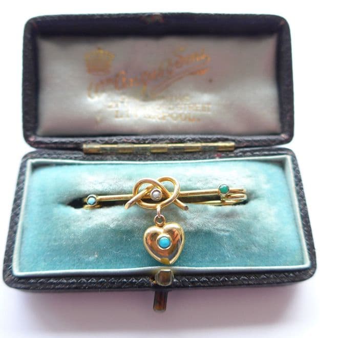 SOLD Romantic Heart Love Knot Gold Brooch C.1900 