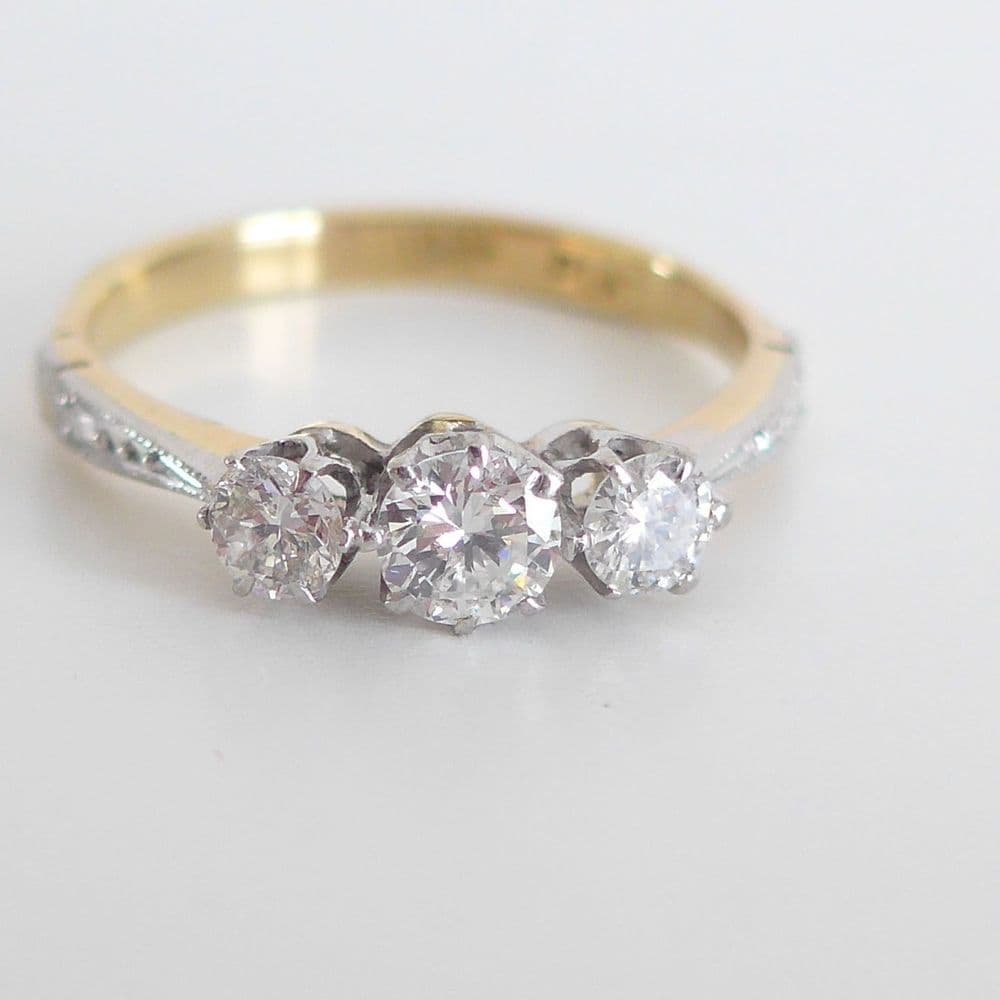 SOLD Vintage 1/2 Carat Diamond Engagement Ring Trilogy 3 Stone 18ct