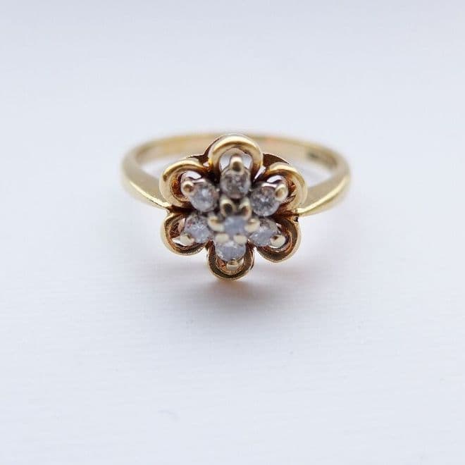SOLD VINTAGE 80 S ROMANTIC REAL DIAMOND FLOWER RING 9CT YELLOW GOLD UK ...