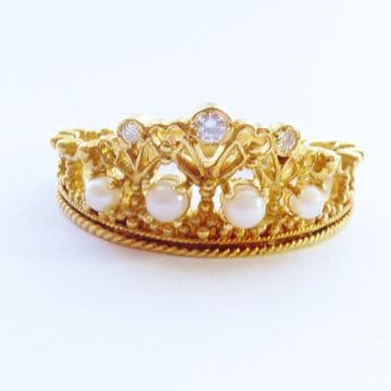 SOLD - VINTAGE ENGAGEMENT RING FIT FOR A PRINCESS TIARA SHAPE 18CT DIAMONDS & PEARLS