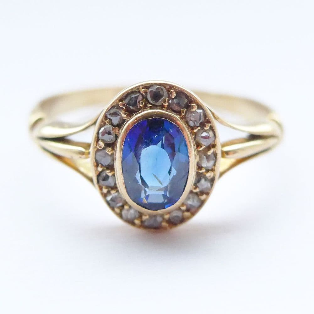 SOLD Vintage Sapphire & Diamond Engagement Ring 18ct Gold - Edwardian