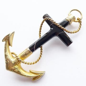 Unusual Vermeil Antique Victorian Agate Anchor in Gilded Silver 3" C.1870's
