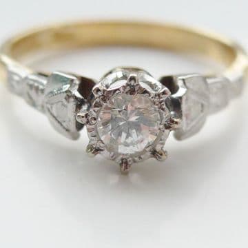 Vintage Diamond Solitaire Engagement Ring 18ct Yellow Gold & Plat .25 Carat