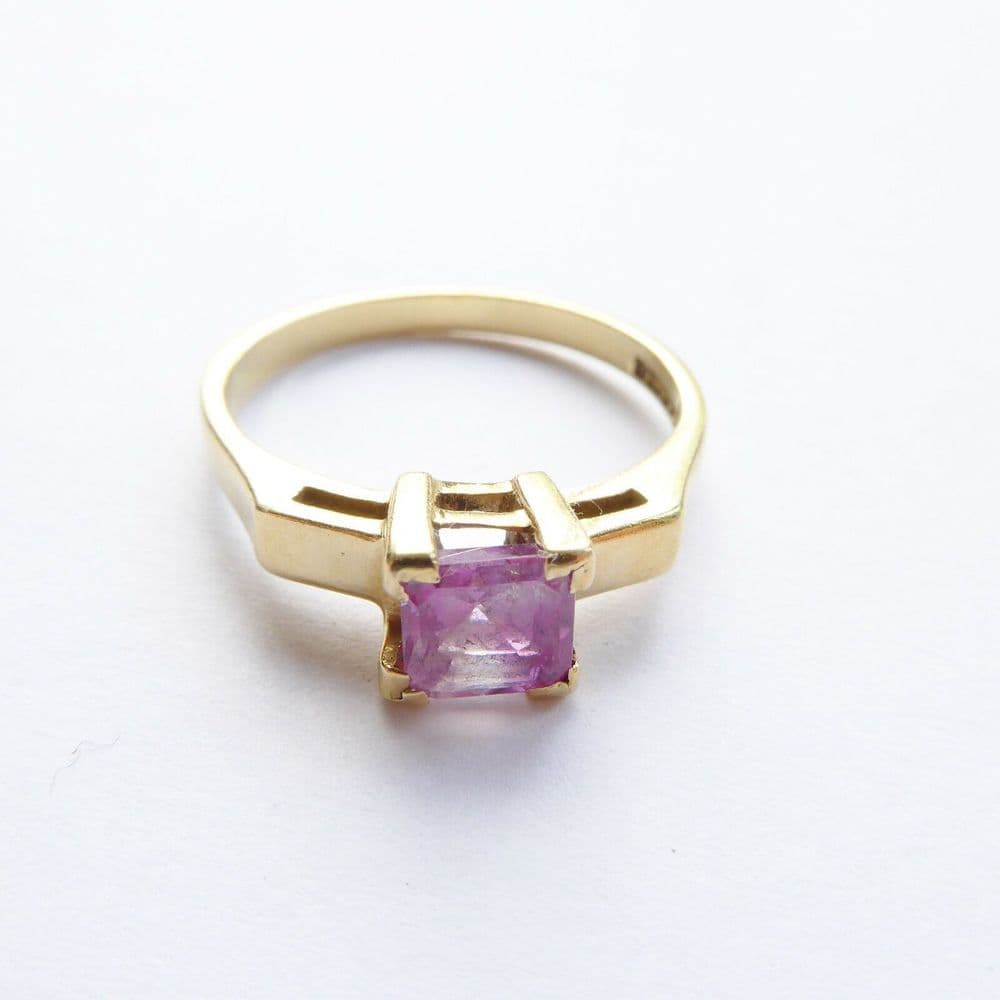 Vintage Natural Pink Sapphire 18ct Gold Ring Square Ascher Cut - Engagement Ring