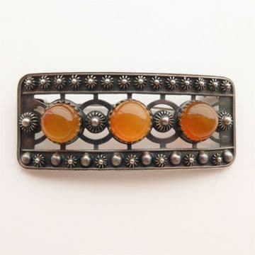 Vintage RUSSIAN Silver 916 Carnelian BROOCH - Quality - Makers Marks